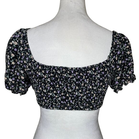 Aeropostale Floral Puff Sleeve Front Tie detail Crop Top Coquette Romantic Med - Picture 2 of 8